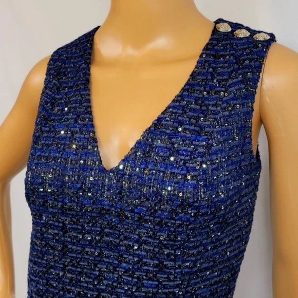 White House Black Market Lurex Sequin Navy Tweed Dress Size 0 NWT - Picture 4 of 11